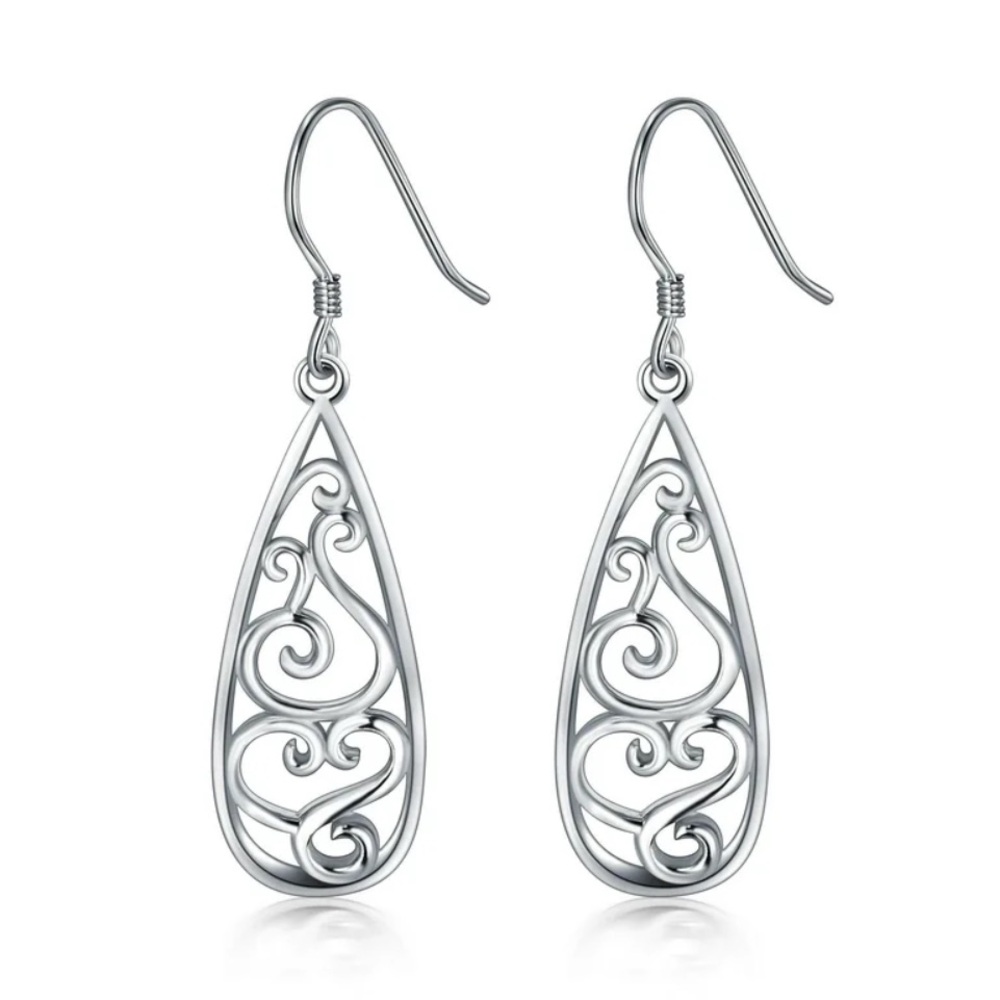 FREE VINTAGE Inspired  Silver Filagree Bohemian Dangle Earrings NIB